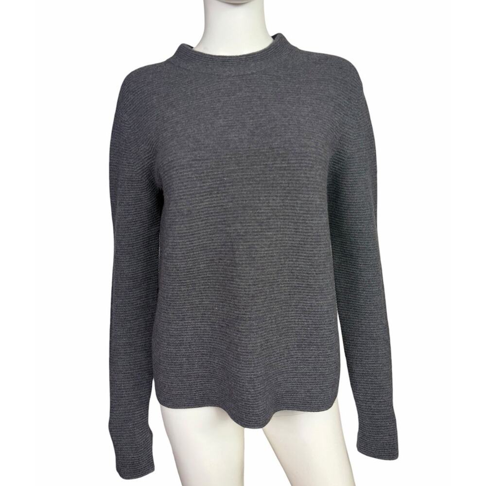 Chloe Women's M Dark Gray Wool Ribbed Knit Back Zip Pullover Sweater EUC